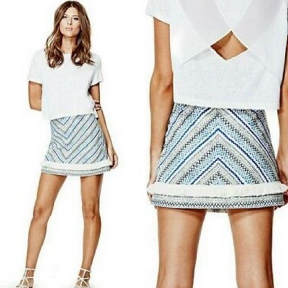 GUESS Blur and White Fringe Skirt - Picture 3 of 7